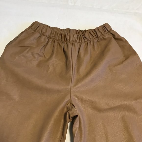 LUNA Allegra Tan Italian Faux Leather Joggers With Pockets - Picture 6 of 11
